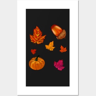 Autumn thanksgiving acorn, pumpkin, maple leaf decorations for  Fall Autumn leaves sticker pack pattern Posters and Art